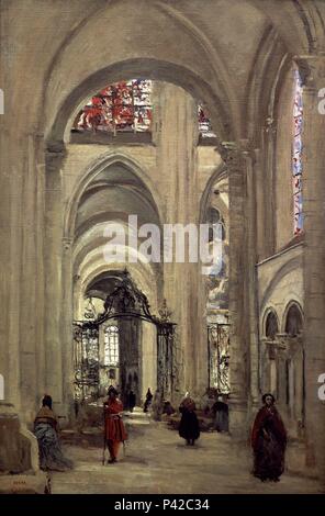 Intérieur de la Cathédrale Saint Etienne, Sens - ca. 1874 - 61x40 cm - Huile sur toile. Auteur : Jean Baptiste Camille Corot (1796-1875). Lieu : MUSÉE DU LOUVRE-peintures, FRANCE. Aussi connu comme : LA CATEDRAL DE SENS. Banque D'Images