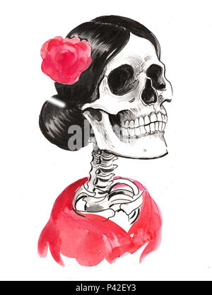 Danseuse de flamenco mort. Encre et aquarelle illustration Banque D'Images
