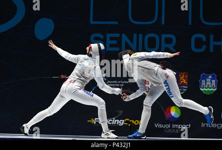 Novi Sad, Serbie. 20 juin 2018 escrime européenne championshio for womens Womens fleuret féminin par équipes Finale. Équipe d'Italie a gagné la médaille d'or, l'Italie a battu en finale de l'équipe Russie,équipe de France a remporté la médaille de bronze. Pour l'Italie a joué cini Chiara,Arianna Errigo,Mancini Camila et Volpi Alice Nenad Mihajlovic photo Credit : Nenad Mihajlovic/Alamy Live News Banque D'Images