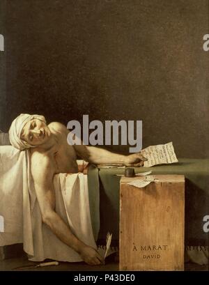 L'école néoclassique française. La Mort de Marat (1743-1793) Journaliste, homme politique révolutionnaire français. Muerte de Marat. Bruxelles, le Musée des Beaux-Arts. Auteur : Jacques Louis David (1748-1825). Emplacement : MUSEOS REALES DE BELLAS ARTES, BRUXELLES, Belgique. Banque D'Images