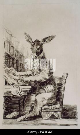 EL ASNO LITERATO - DIBUJO PREPARATORIO PARA EL CAPRICHO 39 HASTA SU ABUELO - siglo XVIII. Auteur : Francisco de Goya (1746-1828). Emplacement : Museo del Prado-DESSINS, MADRID, ESPAGNE.