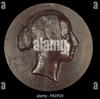 Aurore Dupin (GEORGE SAND) - 1804/1876 - MEDALLA DE BRONCE. Auteur : Pierre-Jean David d'Angers (1788-1856). Lieu : Musée Lazaro Galdiano, COLECCION DE MADRID, ESPAGNE. Banque D'Images