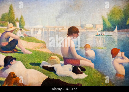 La peinture intitulée 'Les baigneurs à Asnieres' par Georges Seurat datée de 1884 Banque D'Images