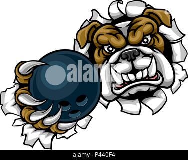 Sports Bowling Bulldog Mascot Illustration de Vecteur