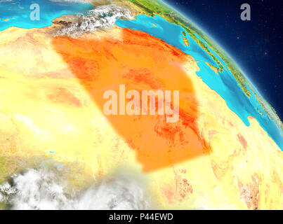 Illustration de l'Algérie comme vu de l'orbite de la Terre. 3D illustration. Éléments de cette image fournie par la NASA. Banque D'Images