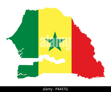 Pavillon du Sénégal en pays d'ossature. De tricolore vertical trois vert, jaune et rouge avec une étoile verte. République et pays en Afrique de l'Ouest. Banque D'Images