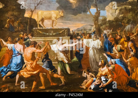 Peinture de l'adoration du veau d'or par Nicolas Poussin daté 1633 Banque D'Images