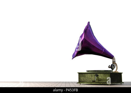 Vieux phonographe isolé sur fond blanc 3d illustration Banque D'Images