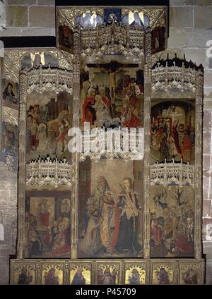 Retable DE LA CAPILLA DE SAN MARCOS Y SANTA CATALINA - SIGLO XV. Auteur : Antonio Contreras (Xvème siècle). Emplacement : CATEDRAL, Sigüenza, GUADALAJARA, ESPAGNE. Banque D'Images