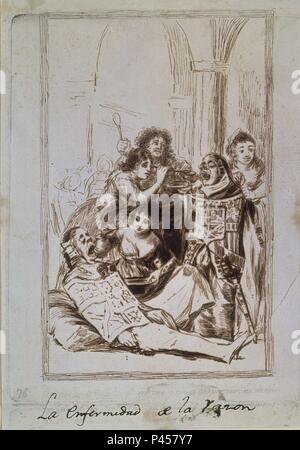 LA MALADIE DE LA RAZON - DIBUJO PREPARATORIO PARA EL CAPRICHO 50 - LOS CHINCHILLAS - siglo XVIII. Auteur : Francisco de Goya (1746-1828). Emplacement : Museo del Prado-DESSINS, MADRID, ESPAGNE.