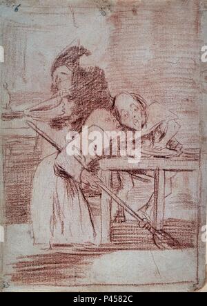 DIBUJO PREPARATORIO PARA EL CAPRICHO 78 - DESPACHA QUE DESPIERTAN - siglo XVIII. Auteur : Francisco de Goya (1746-1828). Emplacement : Museo del Prado-DESSINS, MADRID, ESPAGNE.