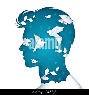 Bel homme. Triste illustration. Nuage paysage. Illustration de Vecteur