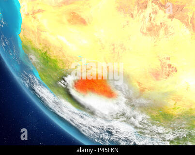 Le Burkina Faso à partir de l'orbite de la planète Terre avec des textures de surface très détaillées. 3D illustration. Éléments de cette image fournie par la NASA. Banque D'Images