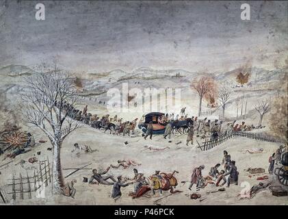 CAMPAÑA DE RUSIA - EJERCITO DE NAPOLÉON EN LA NIEVE - SIGLO XIX. Banque D'Images