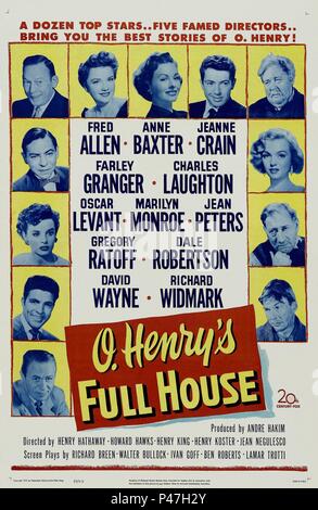 Titre original : O. HENRY'S FULL HOUSE. Titre en anglais : O. HENRY'S FULL HOUSE. Directeur du film : Howard Hawks, Henry King, Henry Hathaway ; JEAN NEGULESCO ; Henry Koster. Année : 1952. Crédit : 20TH CENTURY FOX / Album Banque D'Images