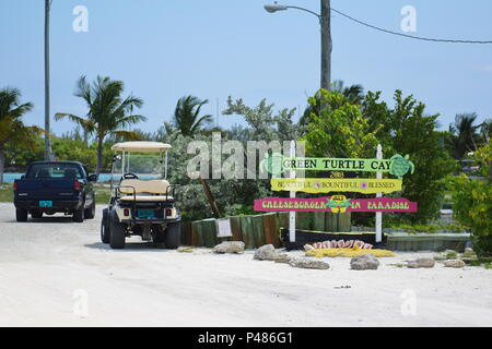 Green Turtle Cay, panneau d'entrée aux Bahamas Banque D'Images