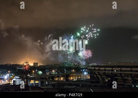 RIO DE JANEIRO/RJ, Brésil - 01/03/2015 - ANIVERSARIO RIO DE JANEIRO. Queima de fogos durante Aniversario Rio 450 anos visto do Bairro do Maracana. Foto : Celso Pupo / Fotoarena Banque D'Images