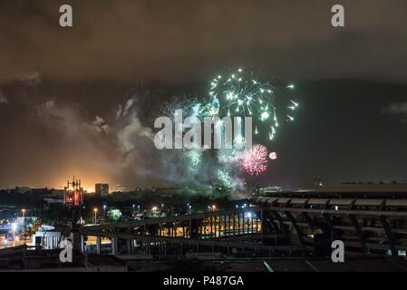 RIO DE JANEIRO/RJ, Brésil - 01/03/2015 - ANIVERSARIO RIO DE JANEIRO. Queima de fogos durante Aniversario Rio 450 anos visto do Bairro do Maracana. Foto : Celso Pupo / Fotoarena Banque D'Images