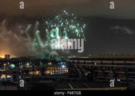 RIO DE JANEIRO/RJ, Brésil - 01/03/2015 - ANIVERSARIO RIO DE JANEIRO. Queima de fogos durante Aniversario Rio 450 anos visto do Bairro do Maracana. Foto : Celso Pupo / Fotoarena Banque D'Images