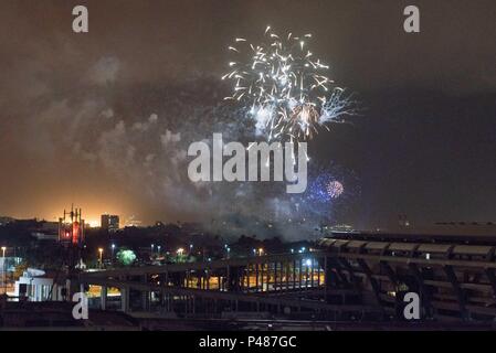 RIO DE JANEIRO/RJ, Brésil - 01/03/2015 - ANIVERSARIO RIO DE JANEIRO. Queima de fogos durante Aniversario Rio 450 anos visto do Bairro do Maracana. Foto : Celso Pupo / Fotoarena Banque D'Images