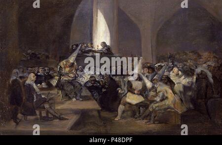 École d'espagnol. Scène de l'Inquisition . Copie de Francisco de Goya (1746-1828). Madrid, Musée Municipal. Auteur : Francisco de Goya (1746-1828) (copie). Lieu : MUSÉE DE L'HISTOIRE-PINTURAS, MADRID, ESPAGNE. Banque D'Images