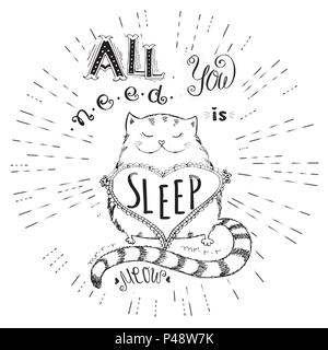 Tout ce qu'il vous faut c'est dormir, lettrage dessiné à la main pour une bonne conception de T-shirt ou d'une carte de vœux,vector illustration. Illustration de Vecteur