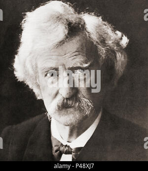 Destouches, 1835 -1910, mieux connu sous son nom de plume de Mark Twain. L'écrivain américain, humoriste, entrepreneur, éditeur et conférencier. Après une impression contemporaine. Banque D'Images