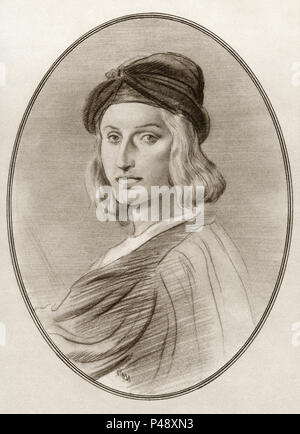 Raffaello Sanzio da Urbino, aka Rapael, 1483 - 1520. Peintre et Architecte italien. Illustration par Gordon Ross, artiste et illustrateur américain (1873-1946), de vivre des biographies de grands peintres. Banque D'Images