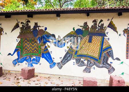 La pièce d'une peinture avec deux seigneurs Shekhavati (Shekhavati sur caparisoned elephants bataille dans l'artisanat, Musée National de New Delhi, Inde Banque D'Images