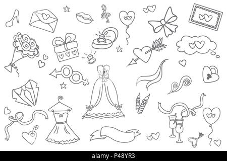 Big set doodle objets dessinés à la main, mariage, vector illustration Illustration de Vecteur