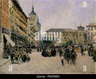 La 'Plaza de Zocodover (Toledo)', 1910, huile sur toile, 59 x 76 cm. Auteur : Gonzalo Bilbao Martínez (1860-1938). Emplacement : MUSEO DE BELLAS ARTES-CONVENTO DE LA MERCED CALZAD, Sevilla, Séville, ESPAGNE. Banque D'Images