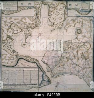 CIUDAD Y BAHIA DE LA HABANA-1733-S D-MYP176- URBANISMO HISPANOAMERICA. Auteur : MONTERO DE ROJAS. Emplacement : Archivo de Indias, Séville, Séville, ESPAGNE. Banque D'Images