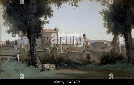 L'école française. Vue sur les jardins dans le Palais Farnèse, Rome. Vista de los jardines de Farnese - Roma. 1826. Washington, Phillips Collection. Auteur : Jean Baptiste Camille Corot (1796-1875). Emplacement : Collection privée, Washington D. C. Banque D'Images