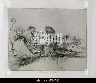 C'est le pire !, la plaque 74 de 'Les désastres de la guerre' - 1810/14 - 17,9x22 cm - Gravure et polisseuse. Auteur : Francisco de Goya (1746-1828). Emplacement : BIBLIOTECA NACIONAL-COLECCION, MADRID, ESPAGNE. Aussi connu sous : DÉSASTRE Nº 74-ESTO ES LO PEOR !. Banque D'Images