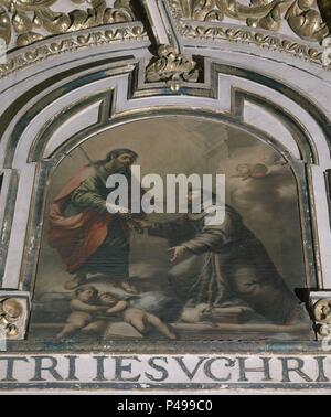 CAPILLA MAYOR - APARICION DE SAN JOSE A SAN FRANCISCO. Auteur : Ruiz Caro de Torres (d. 1710). Emplacement : Igreja de São Domingos, Granada, Espagne. Banque D'Images