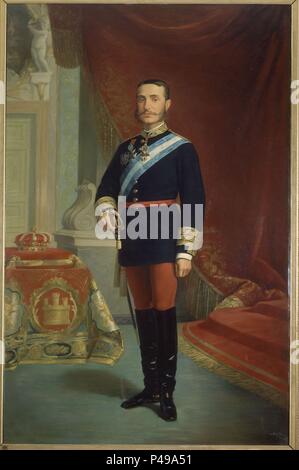 RETRATO DE ALFONSO XII REY ESPAÑA (1857-1885) - SIGLO XIX - L 2,30 x 1,42 - Nº INVENTARIO 76. Auteur : José María Galván Y Candela (1837-1899). Emplacement : SENADO-PINTURA, MADRID, ESPAGNE. Banque D'Images