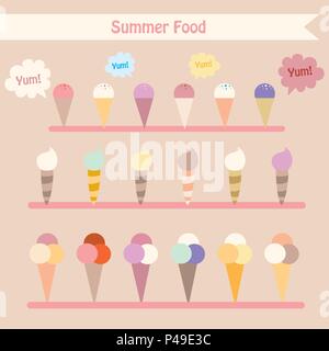 Ensemble de yummy ice-cream cones Illustration de Vecteur