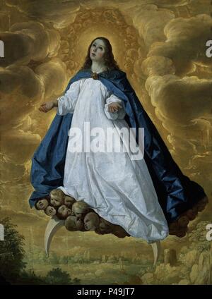 'L'Immaculée Conception, 1628-1630, huile sur toile, 101 x 76 cm. Auteur : Francisco de Zurbaran (ch. 1598-1664). Emplacement : Collection privée, MADRID, ESPAGNE. Aussi connu sous : INMACULADA CONCEPCION ; INMACULADA ; ASUNCION DE LA VIERGE ; LA INMACULADA CONCEPCION. Banque D'Images