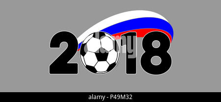 Soccer 2018 bannière avec ballon et d'un drapeau de la Russie Banque D'Images