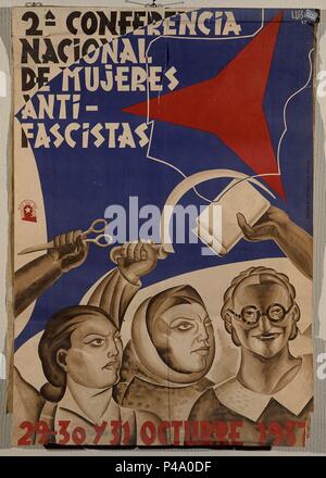 CARTEL DE LA Guerra Civil Española - 2ª CONFEDERACION DE MUJERES ANTIFASCISTAS. Auteur : LUIS. Emplacement : ARCHIVO HISTORICO NACIONAL, Salamanca, Espagne. Banque D'Images