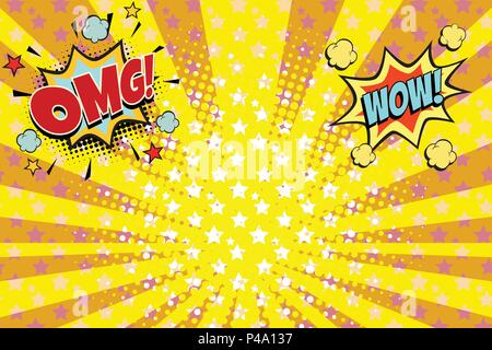 Oh wow rayons orange jaune fond pop art Illustration de Vecteur