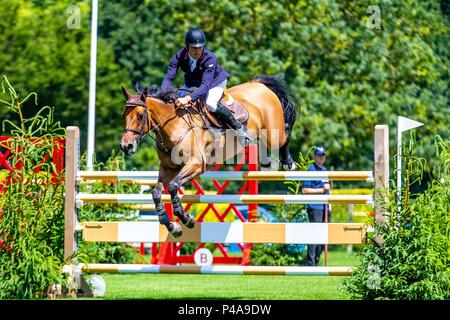 Hickstead, West Sussex, UK. 21 juin 2018. Gagnant. Joe Whitaker équitation Diola. GBR. La Stoner Jewellers Vase. Le Shira Al'aa Derby Hickstead Réunion. Concours hippique. Le All England jumping course. Hickstead. West Sussex. UK. Jour 2. 21/06/2018. Credit : Sport en images/Alamy Live News Banque D'Images