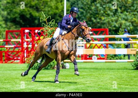 Hickstead, West Sussex, UK. 21 juin 2018. Gagnant. Joe Whitaker équitation Diola. GBR. La Stoner Jewellers Vase. Le Shira Al'aa Derby Hickstead Réunion. Concours hippique. Le All England jumping course. Hickstead. West Sussex. UK. Jour 2. 21/06/2018. Credit : Sport en images/Alamy Live News Banque D'Images