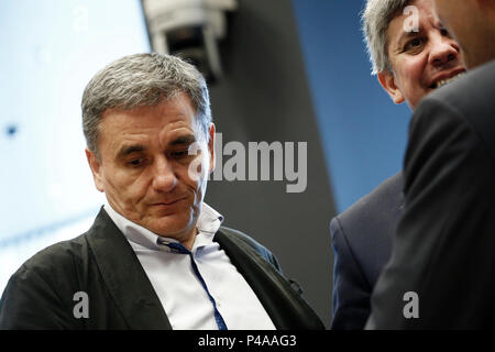 Luxembourg, Luxembourg. 21 juin 2018. Le ministre des Finances de la Grèce d'Euclid Tsakalotos réunion des ministres des finances de l'Eurogroupe au siège de l'UE au centre de conférence Kirchberg à Luxembourg le 21 juin 2018 Crédit : ALEXANDROS MICHAILIDIS/Alamy Live News Banque D'Images