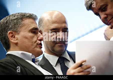 Luxembourg, Luxembourg. 21 juin 2018. Le ministre des Finances de la Grèce d'Euclid Tsakalotos réunion des ministres des finances de l'Eurogroupe au siège de l'UE au centre de conférence Kirchberg à Luxembourg le 21 juin 2018 Crédit : ALEXANDROS MICHAILIDIS/Alamy Live News Banque D'Images