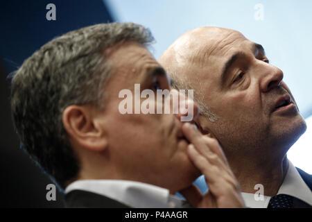 Luxembourg, Luxembourg. 21 juin 2018. Le ministre des Finances de la Grèce d'Euclid Tsakalotos réunion des ministres des finances de l'Eurogroupe au siège de l'UE au centre de conférence Kirchberg à Luxembourg le 21 juin 2018 Crédit : ALEXANDROS MICHAILIDIS/Alamy Live News Banque D'Images