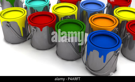 3D render. Pots de peinture et les couleurs Banque D'Images