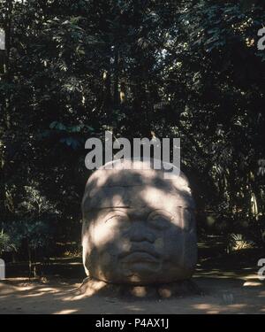 Altivo CABEZA OLMECA - 1000-400 AC. Lieu : MUSÉE DE LA VENTA, Mexico City, CIUDAD DE MEXICO. Banque D'Images