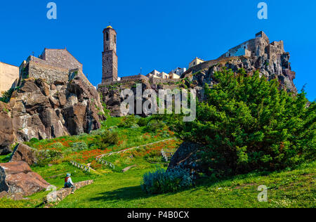 Italie Sardaigne Anglona Castelsardo,Cathédrale de Saint Antoine l'Abbé,tour de la cloche, Banque D'Images