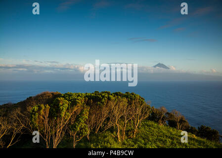 Portugal, Azores, Sao Jorge, Ponta dos Rosais, paysage à la pointe ouest de l'île de Sao Jorge, coucher du soleil Banque D'Images